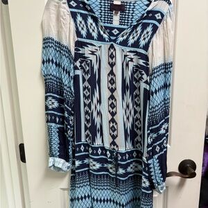 Hale Bob Blue and Black Casual Bishop Sleeve Dress